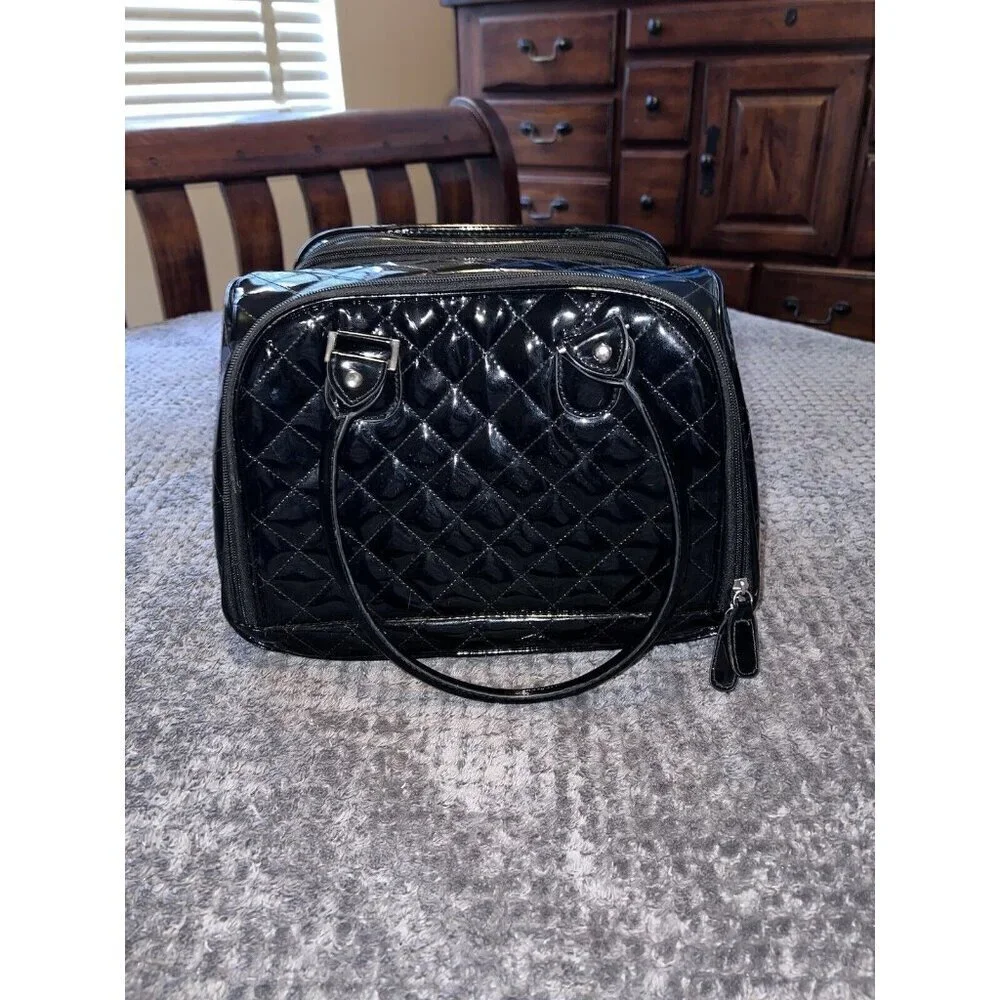 CABOODLES Black Patent Leather Carry On Makeup Bag Top Handles